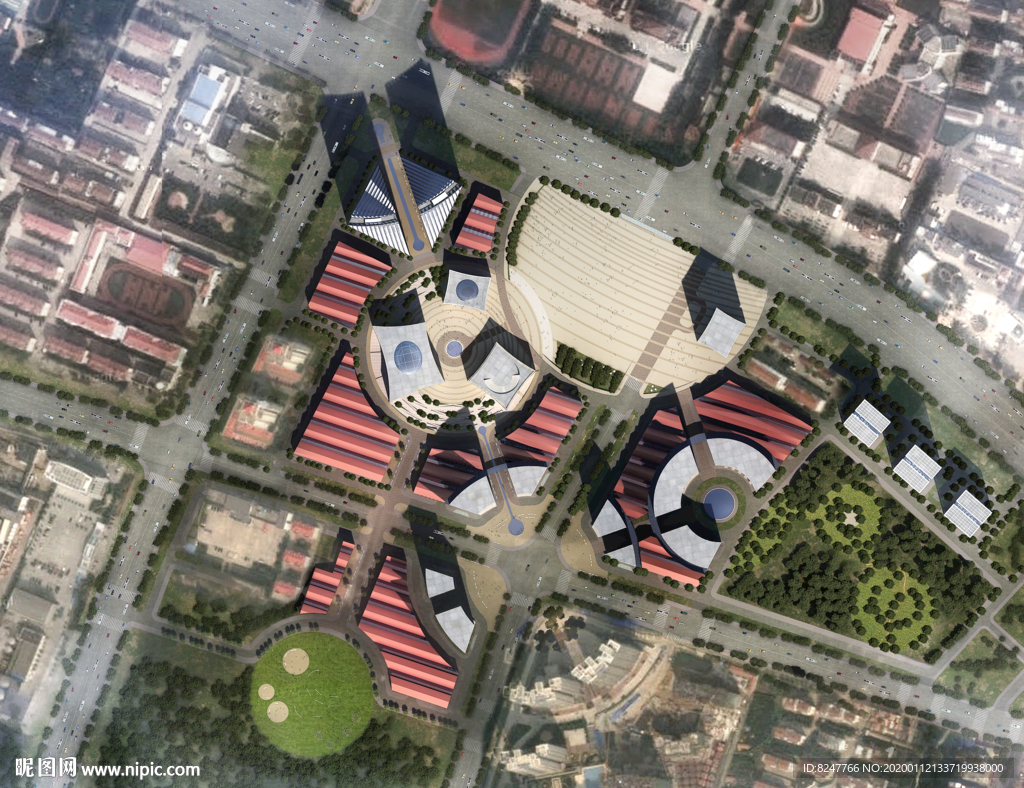 城区改造鸟瞰建筑效果图