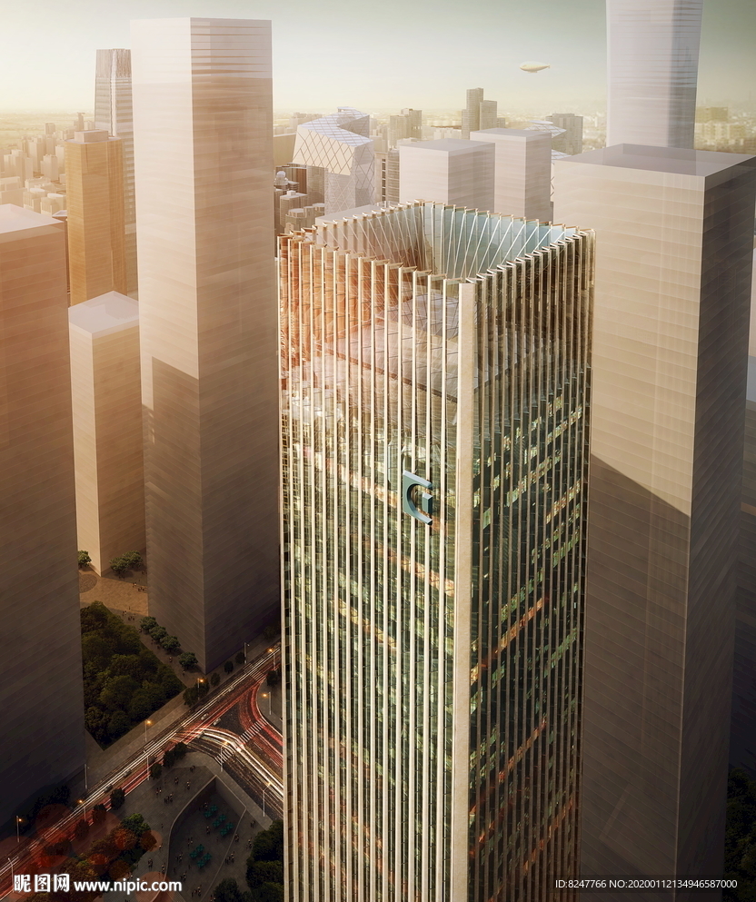 金融大厦黄昏建筑效果图