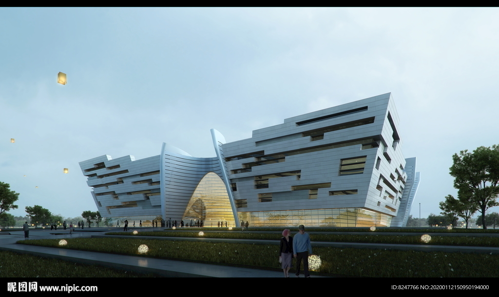 博物馆夜景建筑效果图