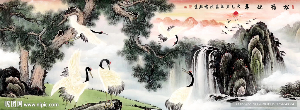 松鹤延年山水画