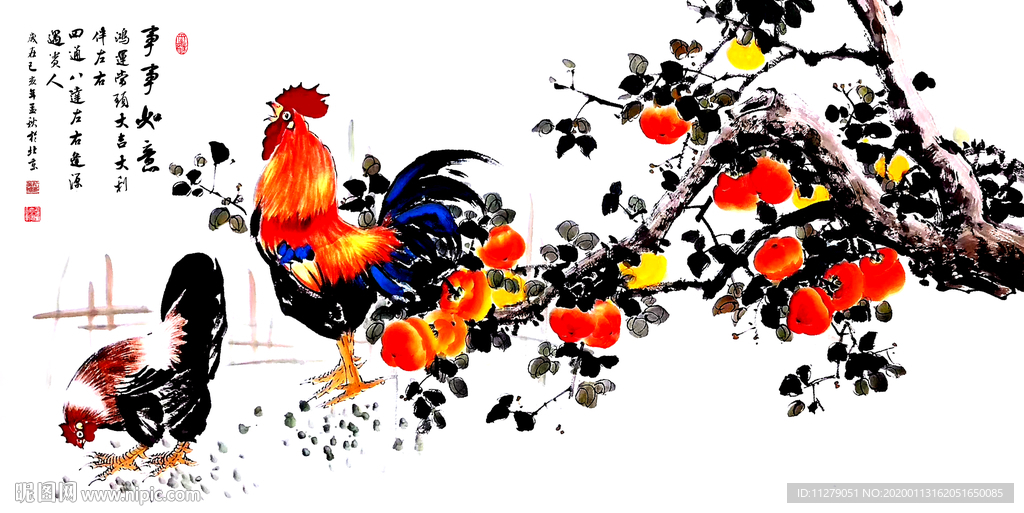 大吉图事事如意水墨画