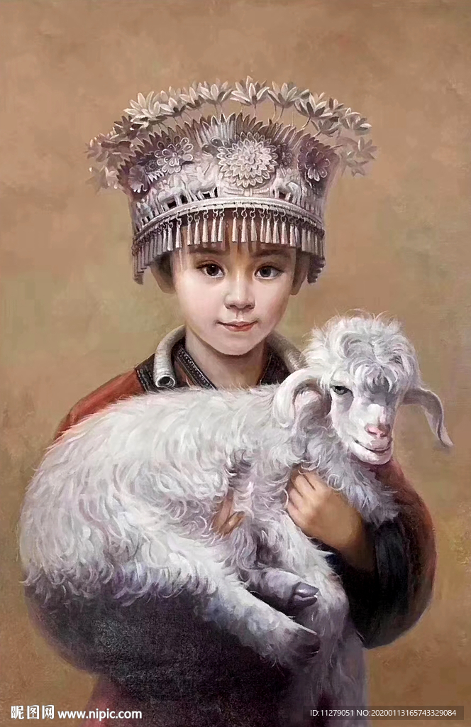 牧羊女油画