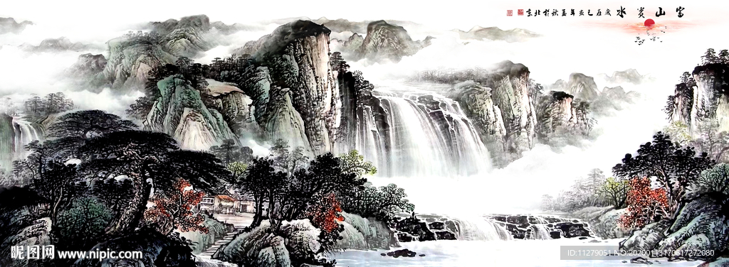 山水画水墨画招财画