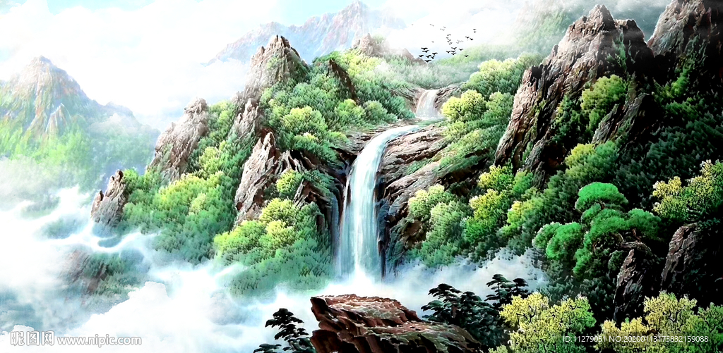 山水画风景画背景墙