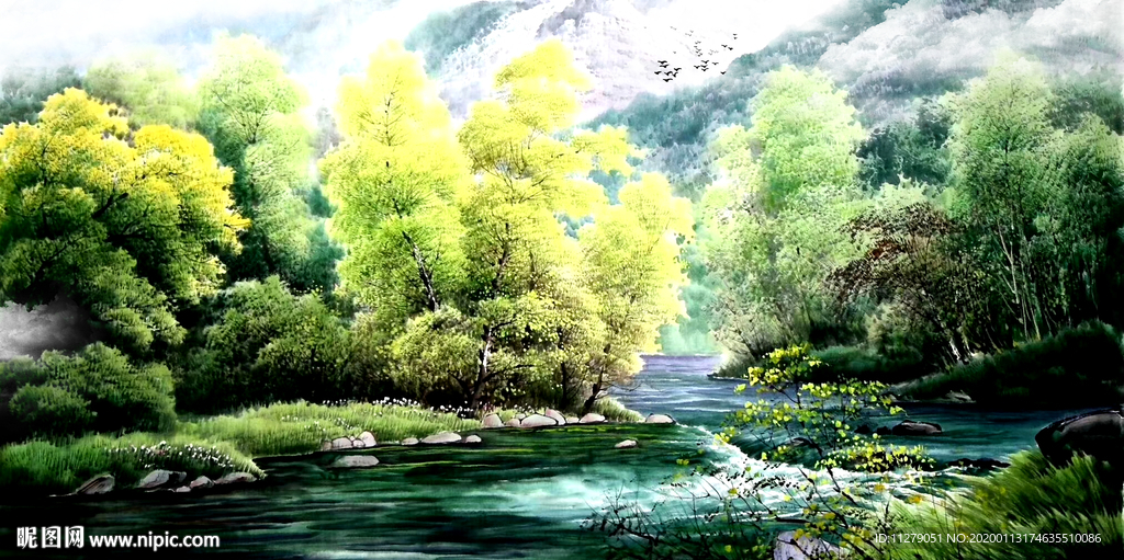 风景山水画油画招财画