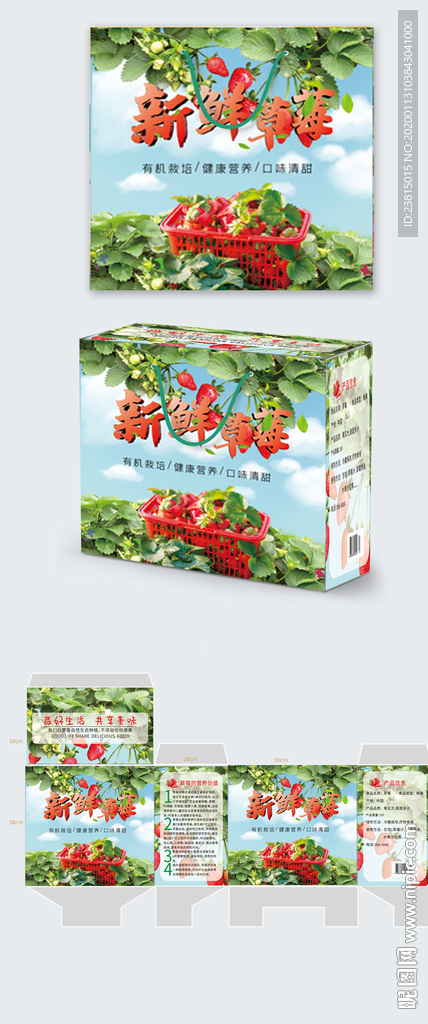 绿色健康草莓水果礼盒包装设计