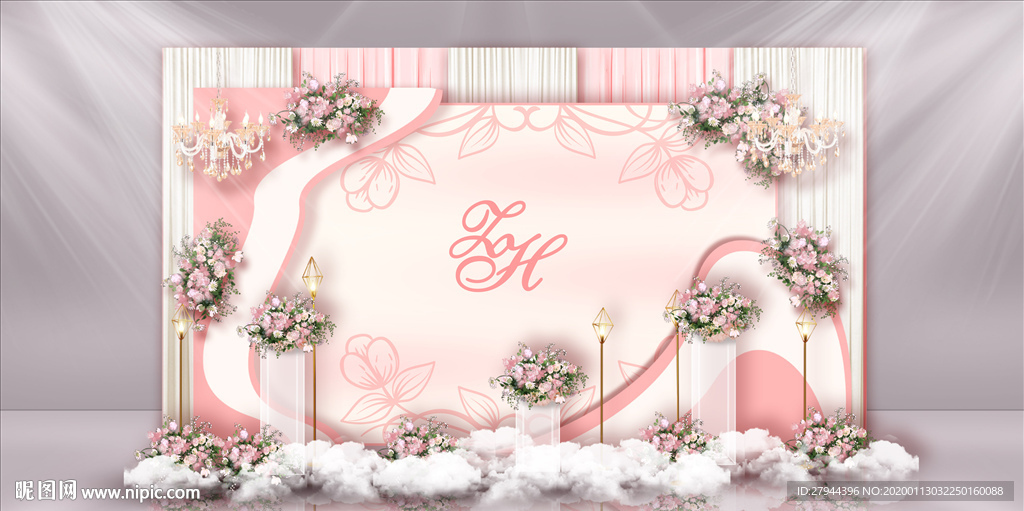 粉白色婚礼迎宾区