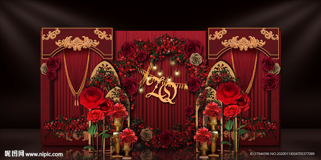 红金色婚礼迎宾区
