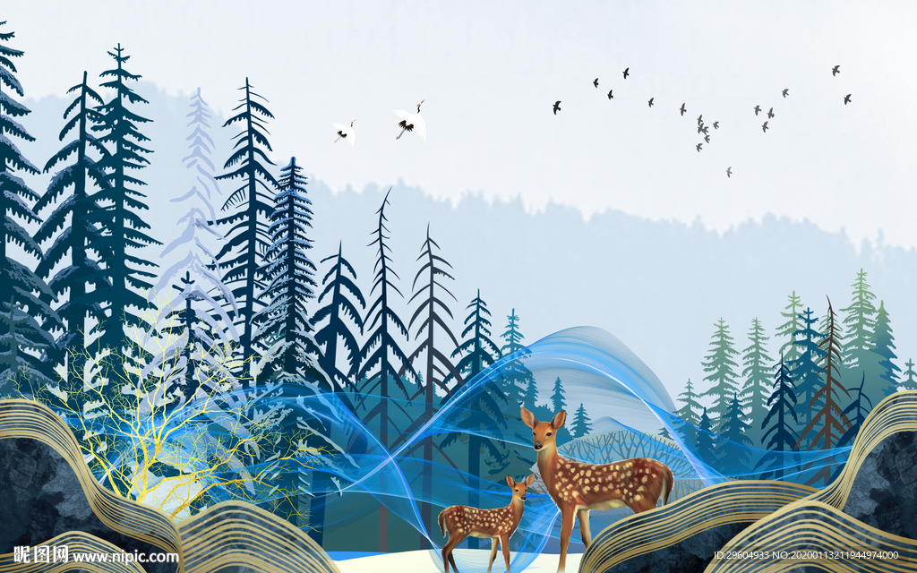 手绘欧式北欧壁画 TIF分层