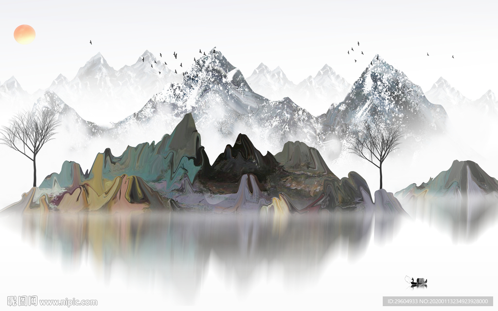 简约山水新中式画 TIF分层