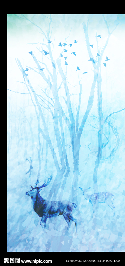水彩麋鹿玄关