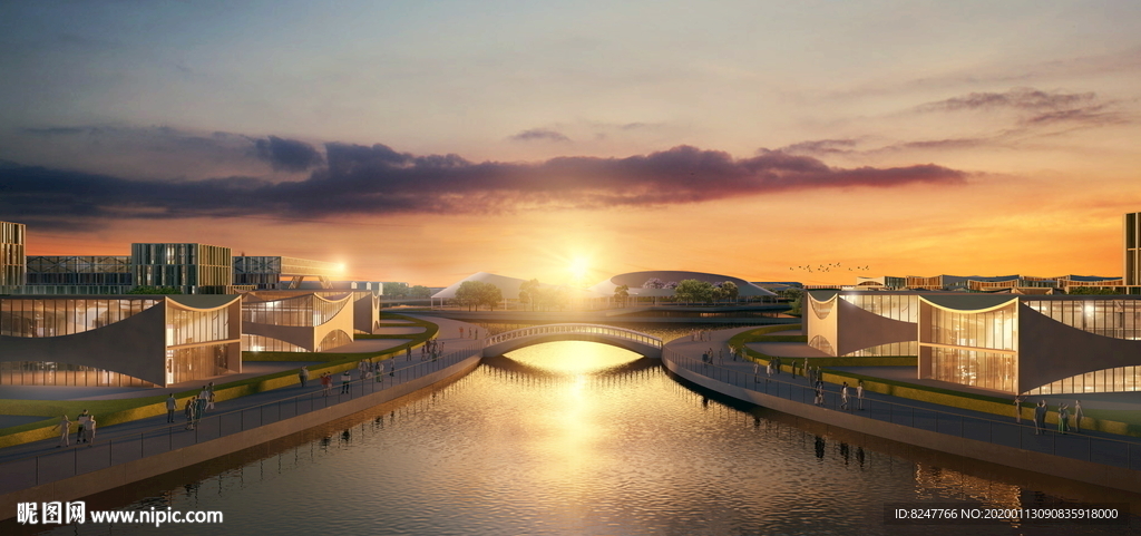 科技园黄昏建筑效果图