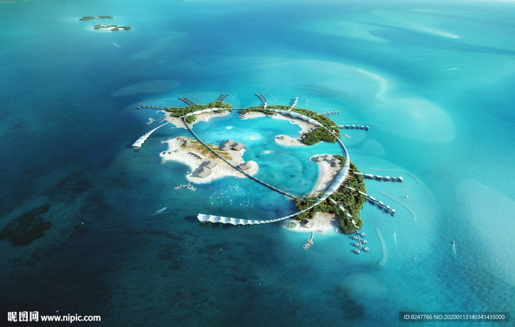 海中心别墅住宅区鸟瞰建筑效果图