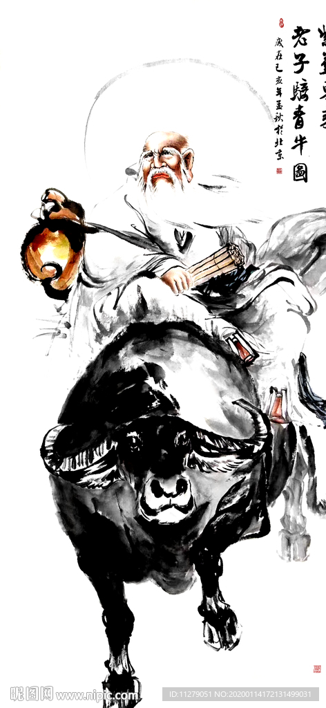 老子青牛图紫气东来画