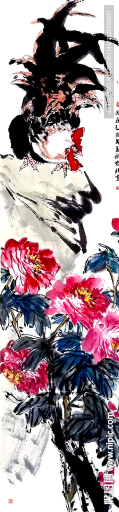 公鸡富贵大吉水墨画花鸟画挂画