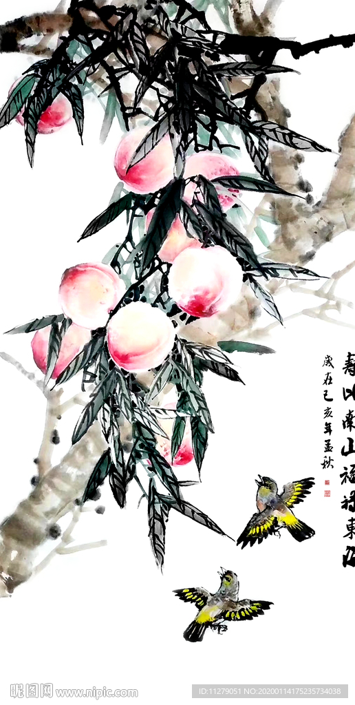 寿比南山福禄东海桃子画