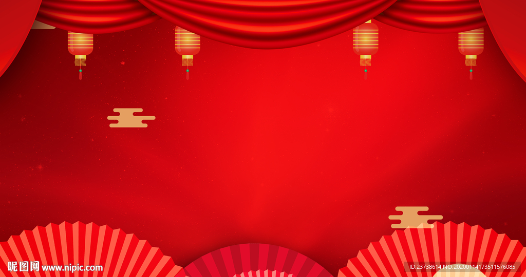 红色扇子灯笼节日背景