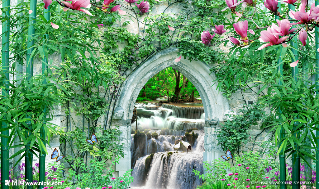 流水3D壁画风景背景墙