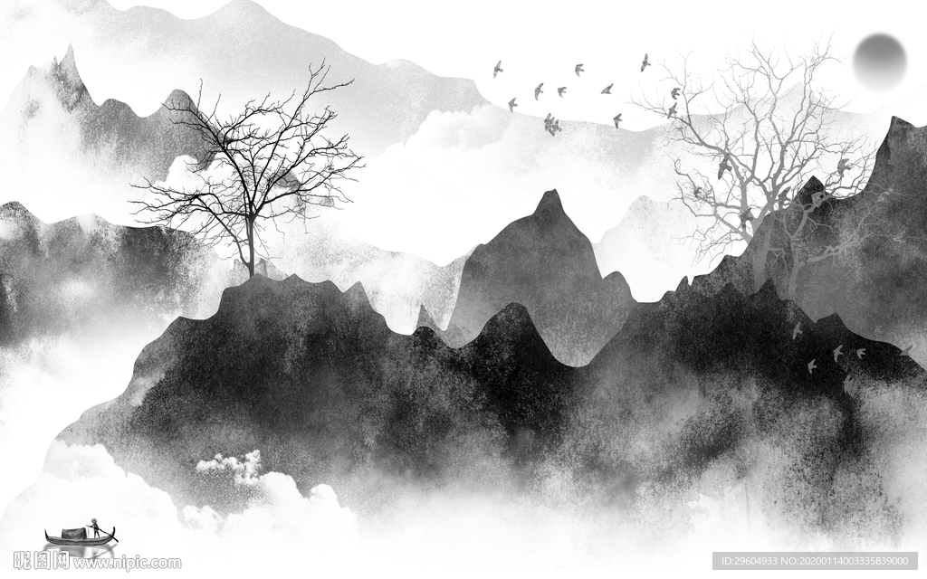 灰色山水新中式画 TIF分层