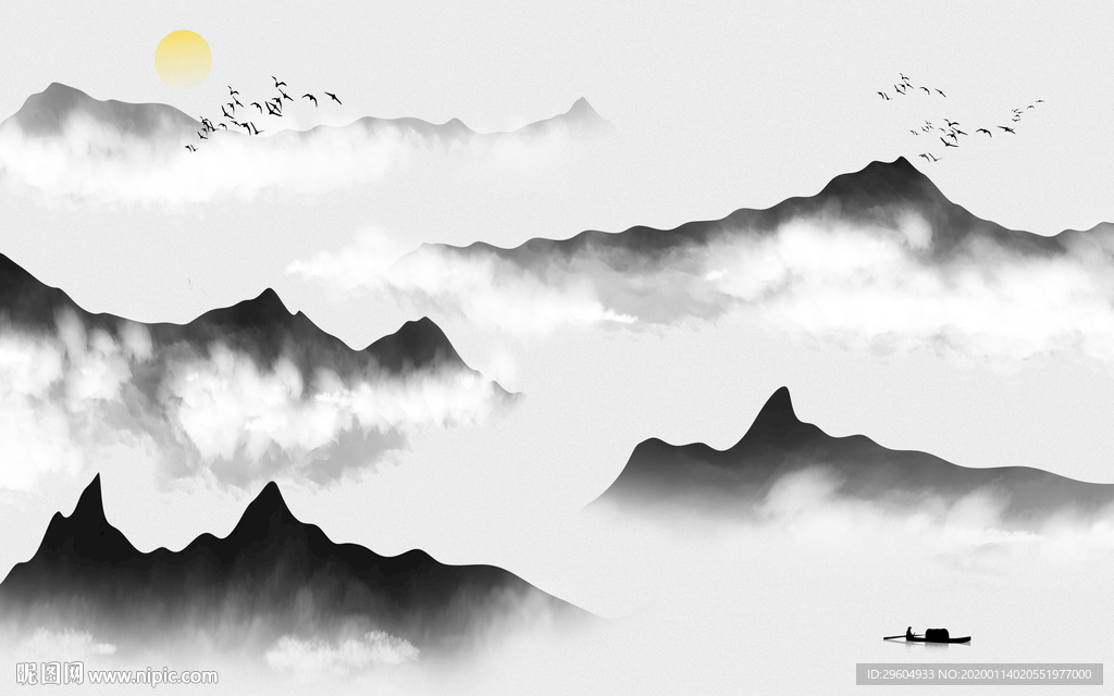 豪华山水意境国画 TIF分层