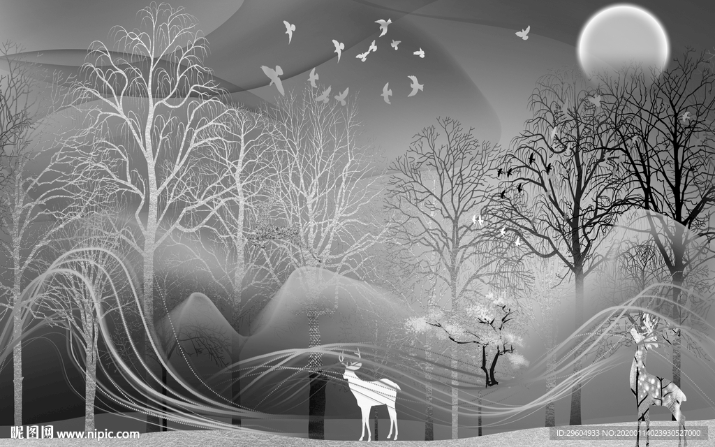 森林欧式装饰壁画 TIF分层