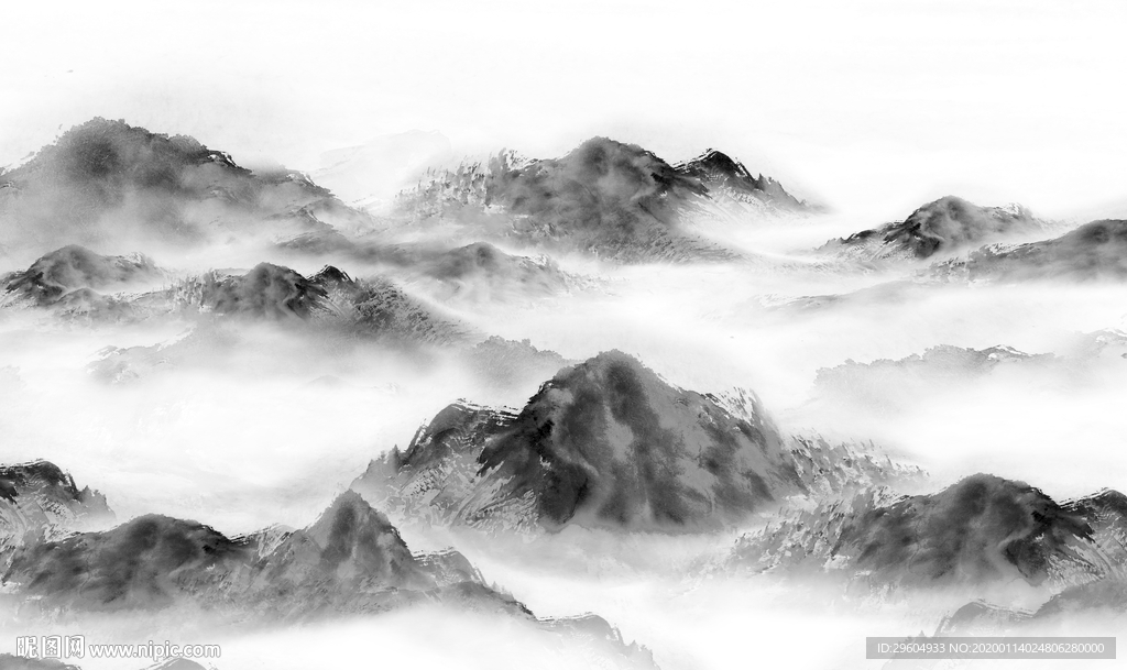 中国风山水意境国画 TIF分层