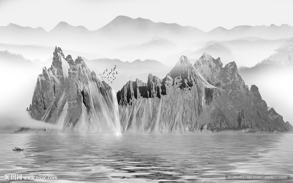 高端 山水意境国画 TIF分层