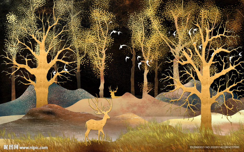 金树林装饰奢华墙画 TIF分层