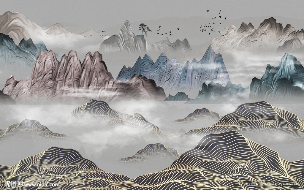 现代 新高端山水画 TIF分层