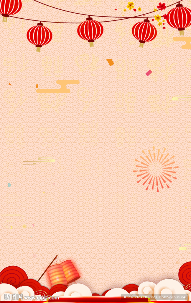 张灯结彩烟火喜庆背景