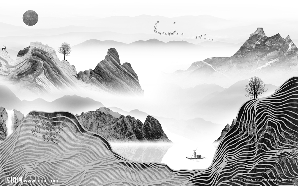 新款背景新山水画 TIF分层