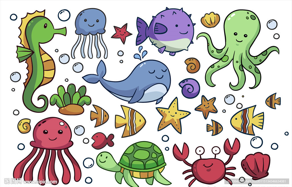 手绘卡通海洋动物