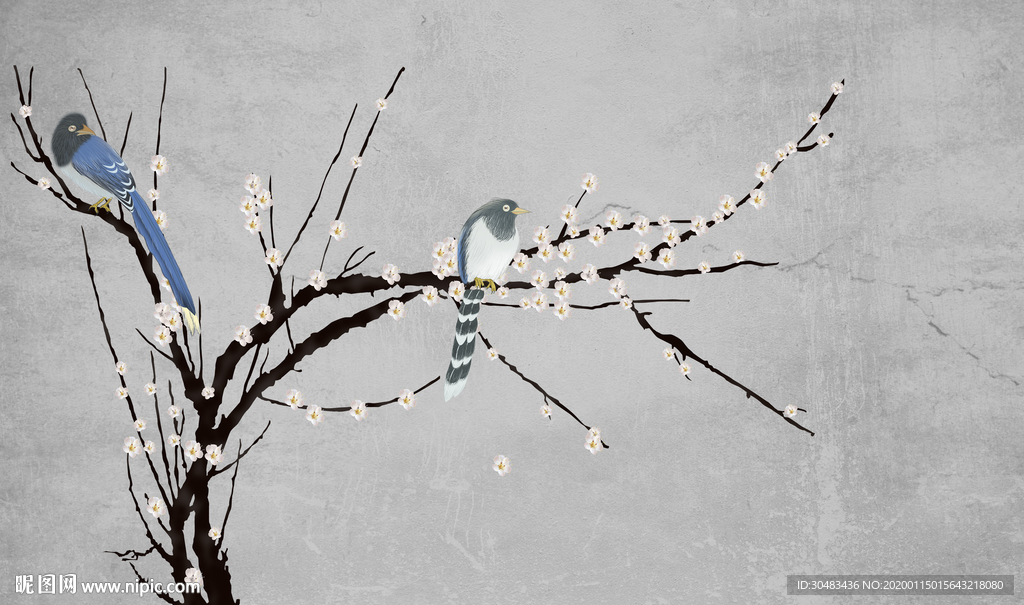 中式花鸟电视墙背景