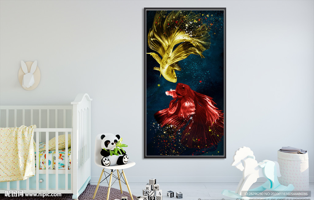 抽象轻奢晶瓷斗鱼创意装饰画