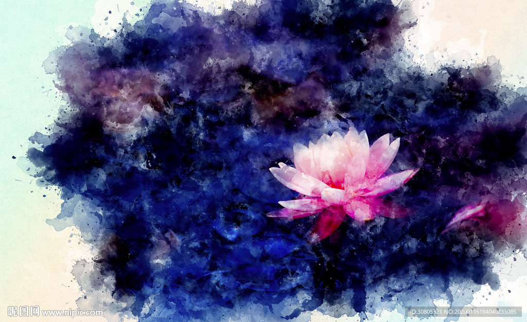 莲花水彩画