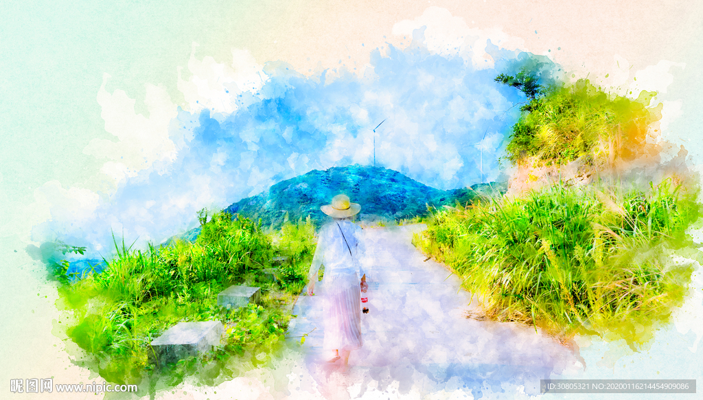 春天景色水彩画