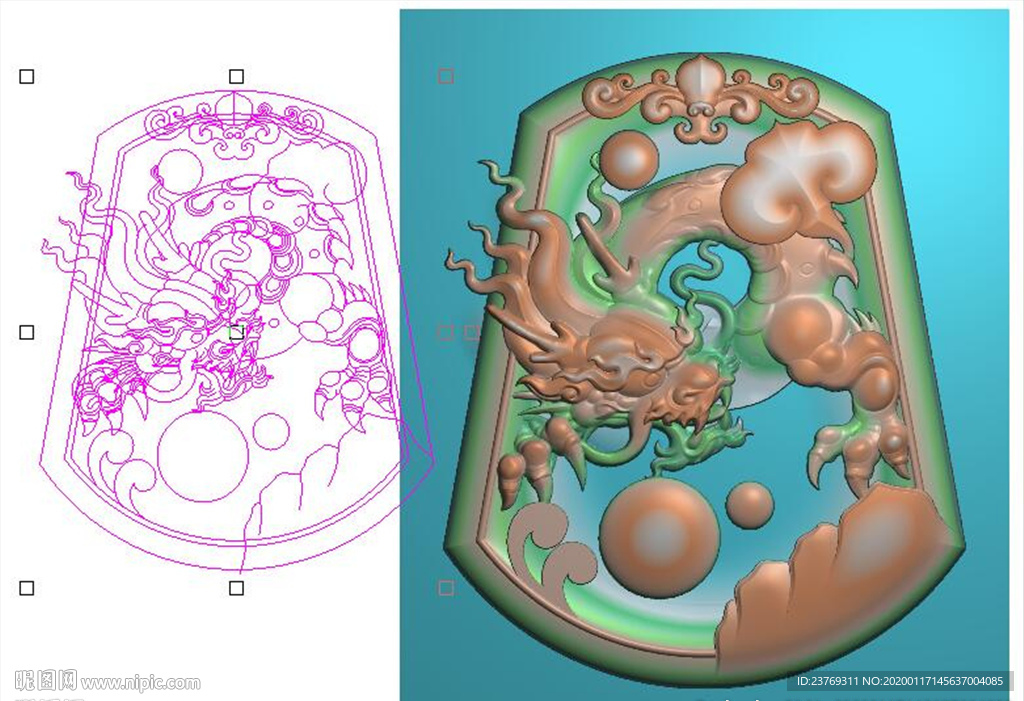 盘龙挂件单龙戏珠牌子精雕图浮雕