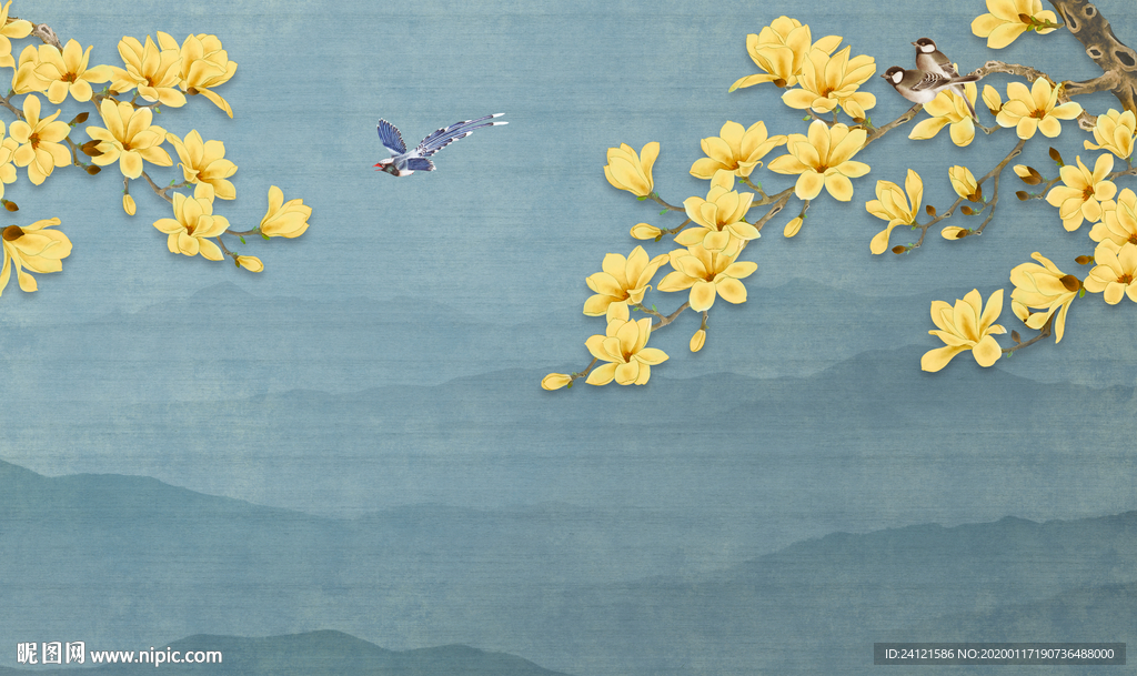 山水花鸟背景墙