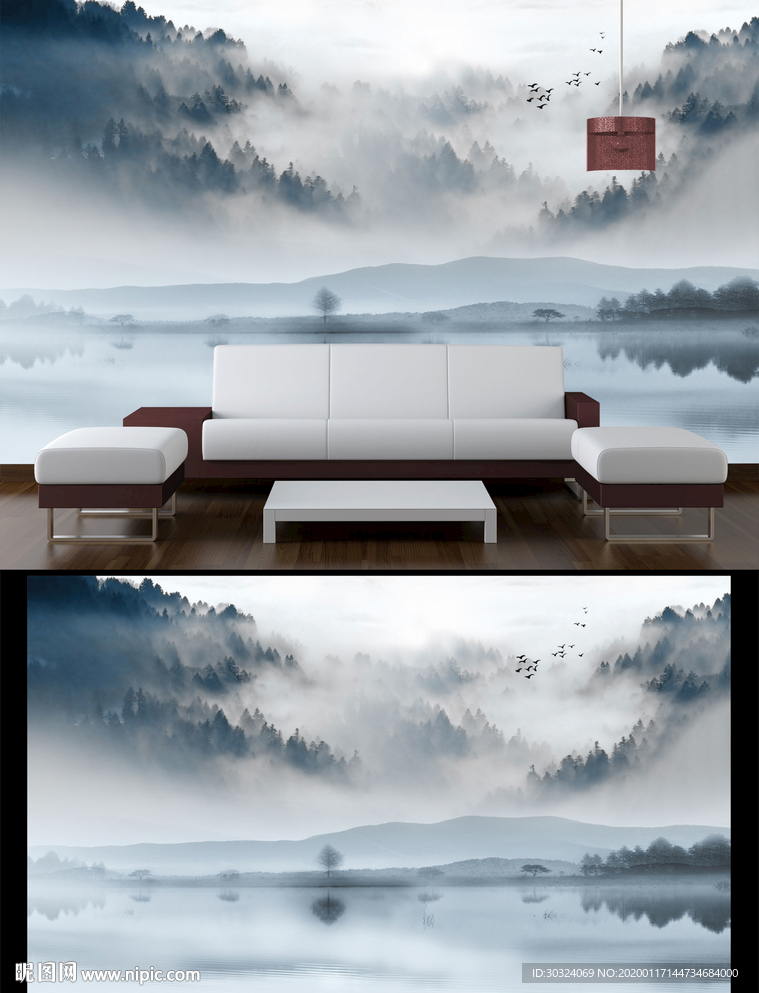 山水情电视背景墙