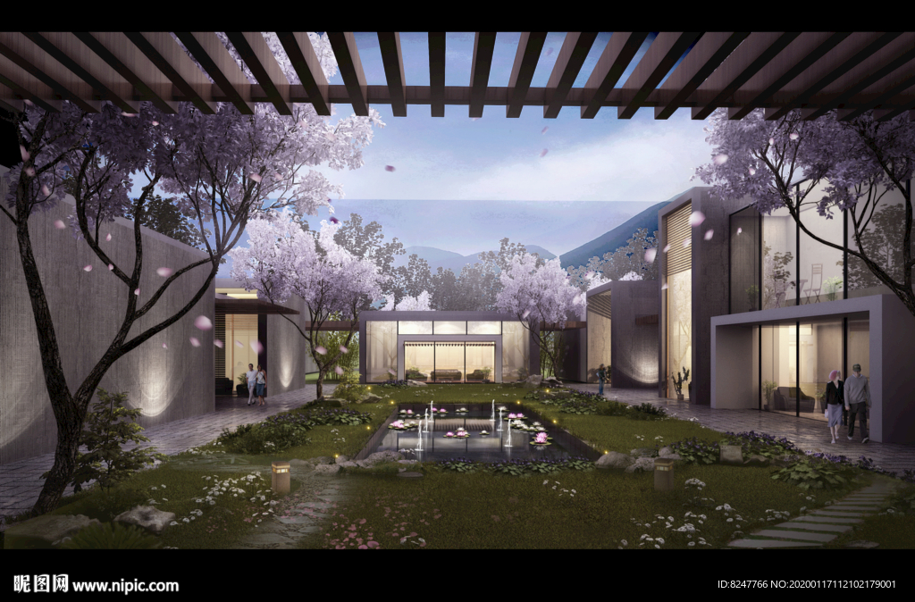 别墅住宅区内景建筑效果图
