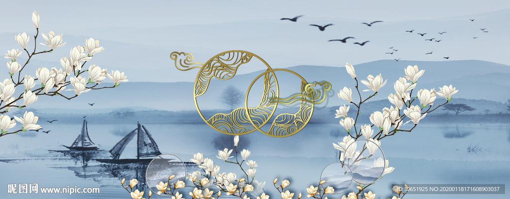 淡蓝色中式背景