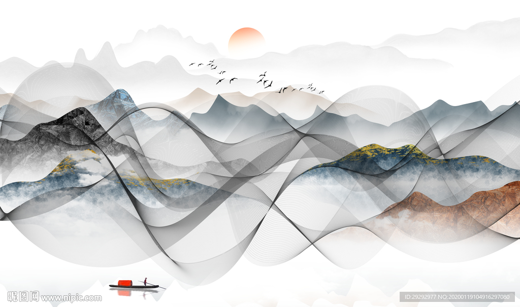 新中式抽象山水线条