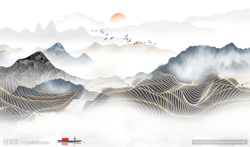 新中式抽象山水背景墙