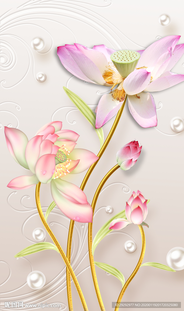 新中式珠宝荷花玄关装饰画