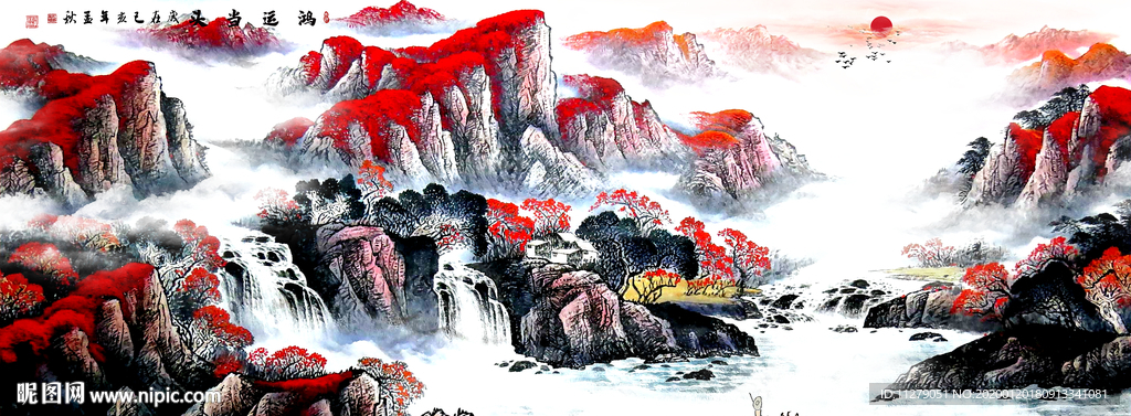 招财画山水画水墨画
