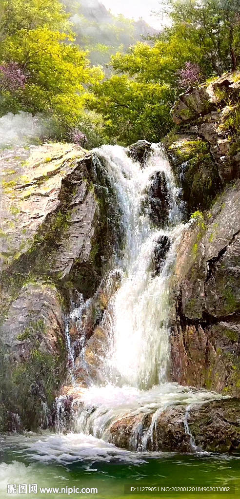 瀑布风景画油画壁画