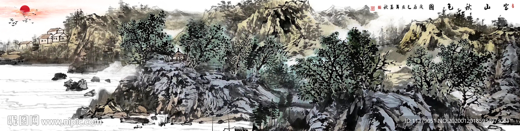 山水画床头画水墨画
