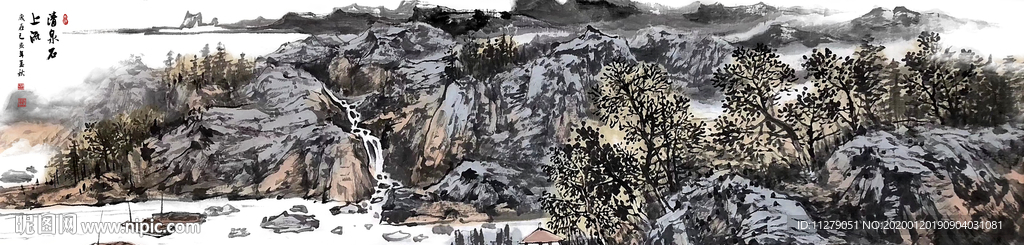国画山水画水墨画床头画