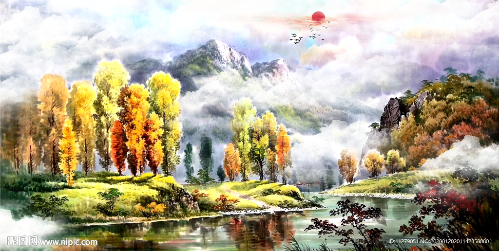 山水风景画油画招财画