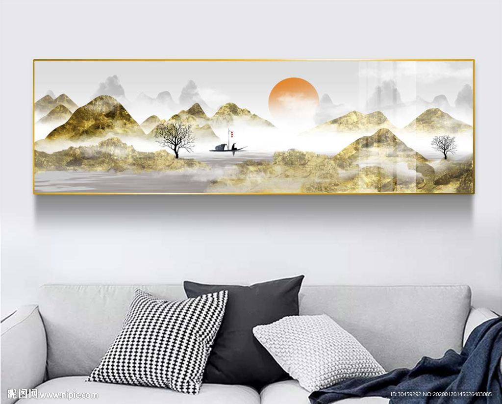 新中式金箔轻奢山水装饰画